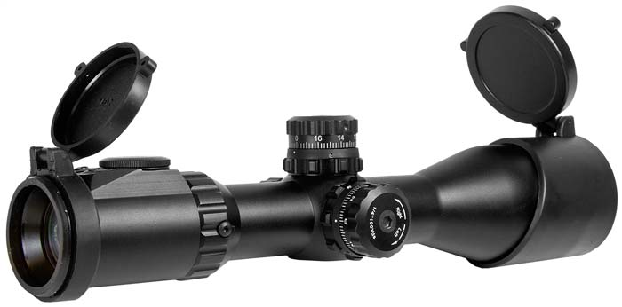 Leapers 3-12X44 AO SWAT Compact Accushot Rifle Scope, EZ-TAP, Illuminated Mil-Dot Reticle, 1/4 MOA, 30mm Tube, See-Thru Weaver Rings