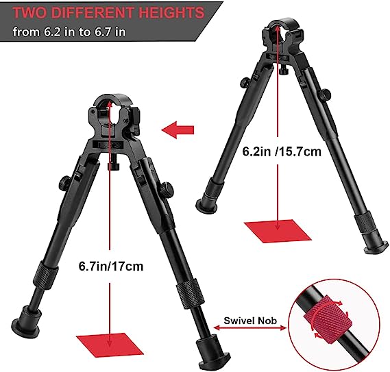 JINSE Clamp-on Bipod, Universal Barrel Bipod, Foldable Lightweight Bipod , Barrel Size: 0.4'' to 0.7''