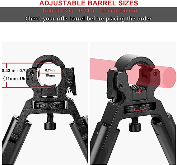 JINSE Clamp-on Bipod, Universal Barrel Bipod, Foldable Lightweight Bipod , Barrel Size: 0.4'' to 0.7''