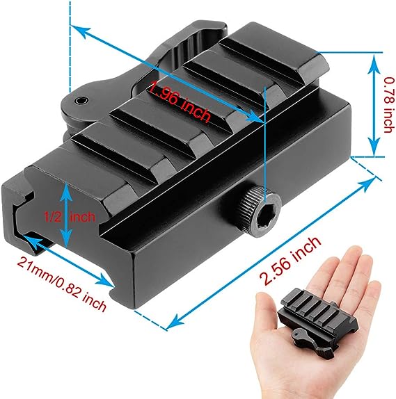 LONSEL Picatinny Riser Mount, Low Profile Rail Riser Mounts Adaptor with QD Lever Lock Quick Release & 5 Slots Picatinny Rails for Scope Rings Optics Sights, 1/2" H x 2.5''L