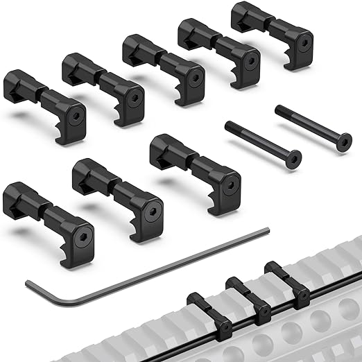 Guardtier CGM908 Picatinny Pressure Switch Cable Management Guides 8 Pack, Flashlight Laser Wire Clips - Black