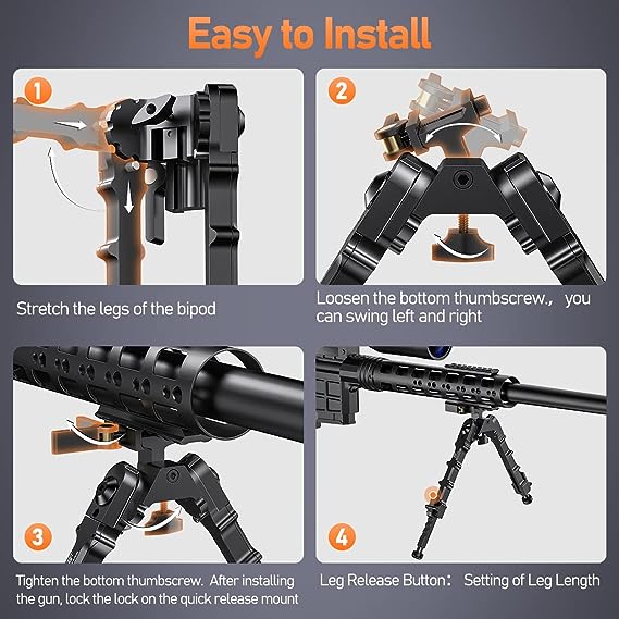 6' - 9'' Picatinny Bipod,5 Adjustable Height for Hunting