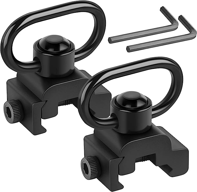 EZshoot Picatinny Sling Mount 2PCS, 360° Rotation Picatinny Rail Sling Attachment, Sling Swivel with QD Picatinny Rail Mount and Push Button for 2 Point Sling, Low Profile Rail Sling Mount