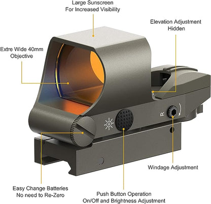 Feyachi Reflex Sight, Multiple Reticle System Red Dot Sight with Picatinny Rail Mount, Absolute Co-Witness