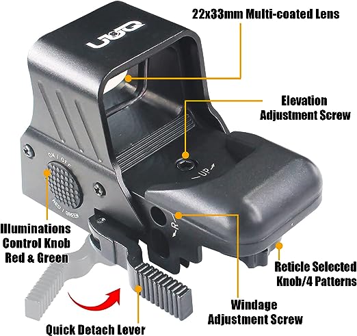 UUQ 1X22X32 Red Green Dot Sight 4 Reticles Reflex Sight W/Quick Detach Mount & 20mm Rail