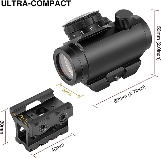 MidTen 2MOA Micro Red Dot Sight 1x25mm Reflex Sight Waterproof & Shockproof & Fog-Proof Red Dot Scope with 1 inch Riser Mount