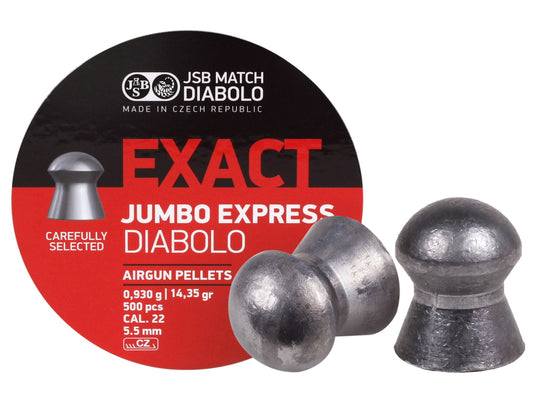 JSB Diabolo Exact Jumbo Express .22 Cal, 14.3 Grains, Domed, 500ct