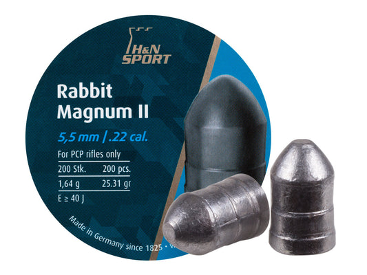 H&N Rabbit Magnum II .22 Cal, 25.62 Grains, Cylindrical, Solid, 200ct