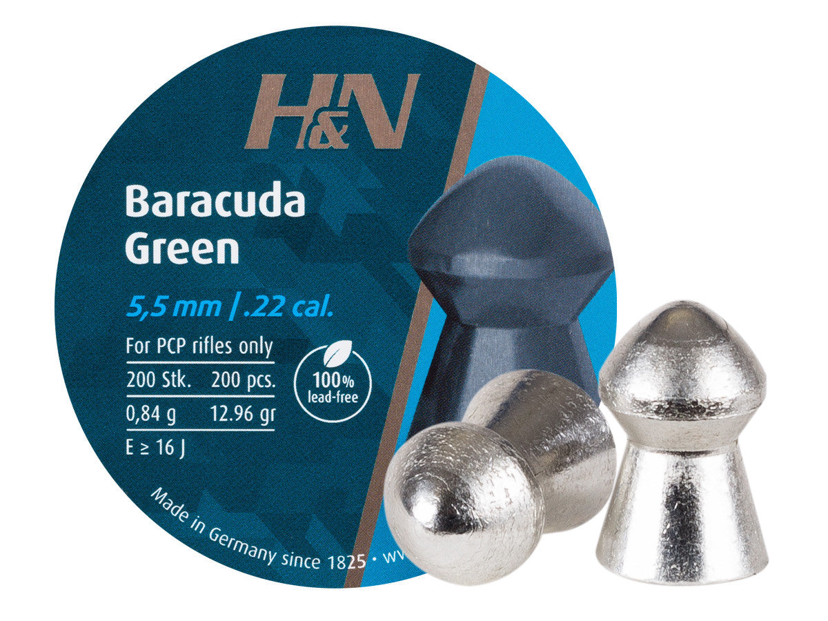 H&N Baracuda Green .22 Cal, 12.96 Grains, Domed, Lead-Free, 200ct