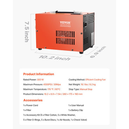 PCP Air Compressor 4500PSI/30Mpa PCP Airgun Compressor with Built-in Converter. (no auto stop)